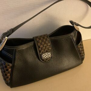 Brighton women Black Pebbled Leather small hobo shoulder bag with Woven Accent